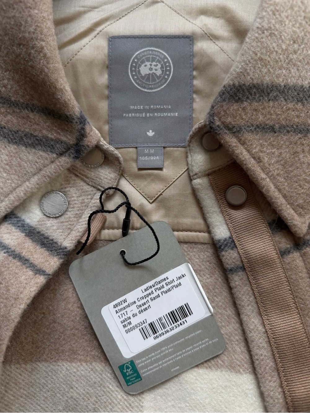 NWT Canada Goose Almandine Cropped Plaid Wool Shirt Jacket Desert Sand M - Picture 13 of 14